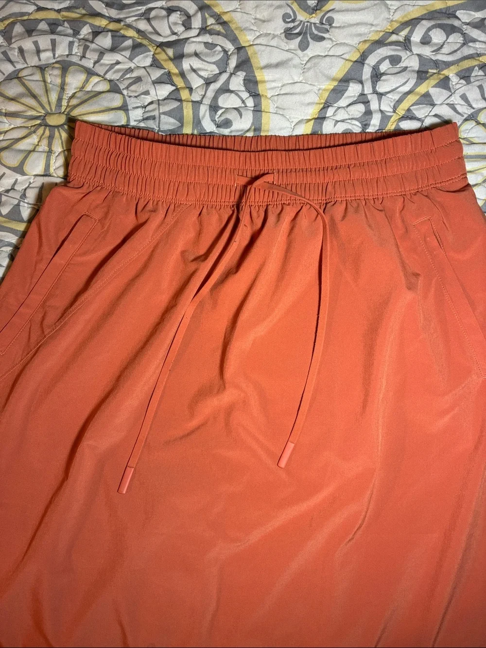 Athleta Arrival Midi Skirt Size 10 Orange Elastic Waistband - Picture 4 of 10
